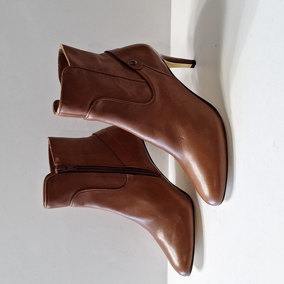 Minelli Brown Leather Made in Brazil Preppy Pointed Toe Heeled Boots Size 37=7US - Picture 4 of 12